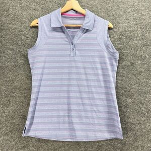 Tommy Armour Polo Shirt Women M Medium Blue Striped Collared Sleeveless Casual
